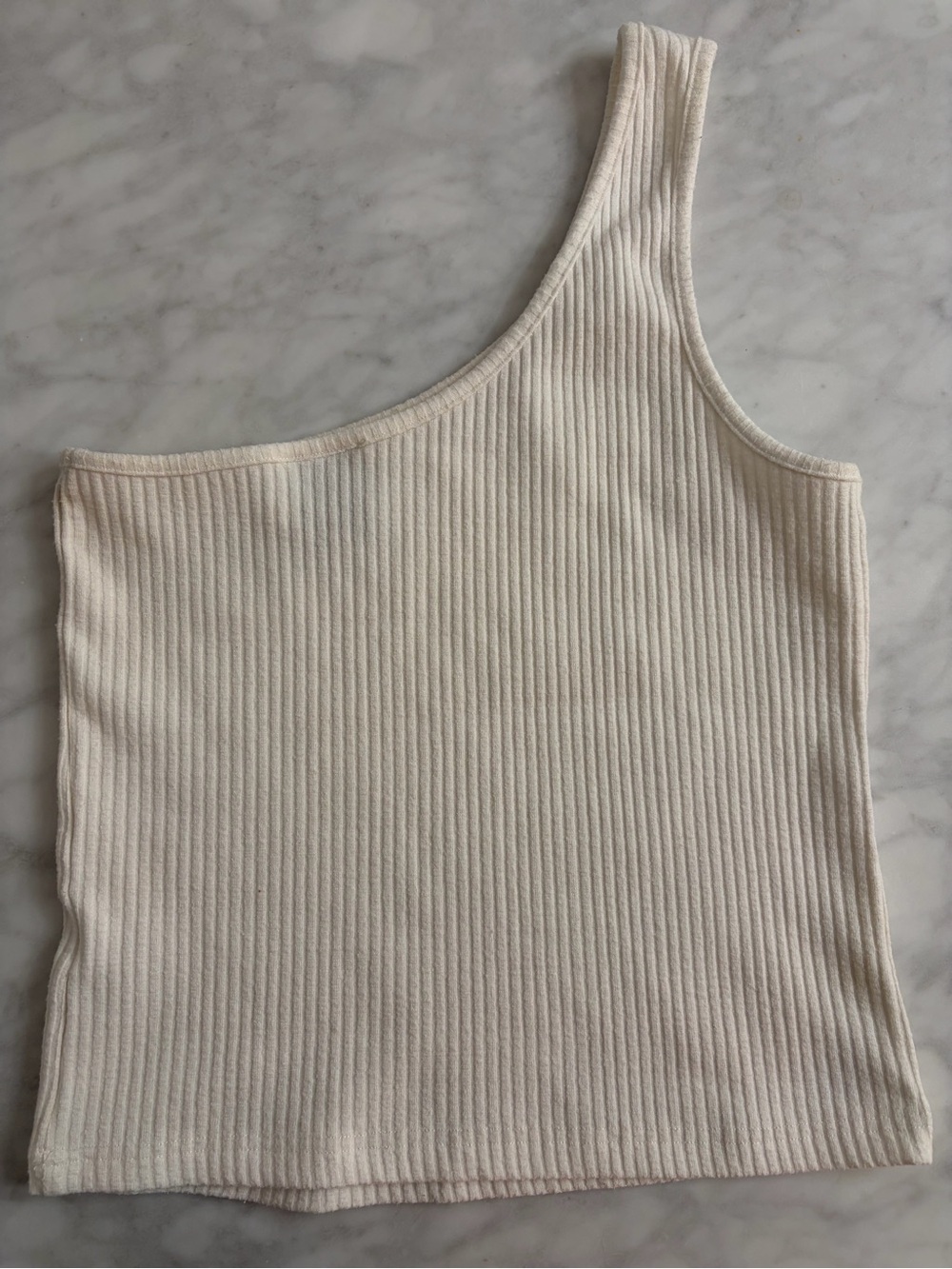 Asymmetric One-Shoulder Ribbed Cream Dress
